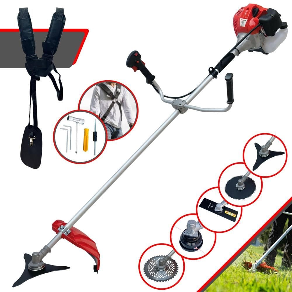 Roçadeira À Gasolina Anmax CG430P-TB 43cc 2HP 9.000rpm Completa Com Carretel + Lâmina 2 Pontas + Lâmina 3 Pontas + Lâmina 40 Dentes + Lâmina 80 Dentes