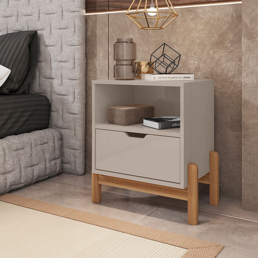 Mesa de Cabeceira Antares Essenziale com 1 Gaveta 52cm Off-white