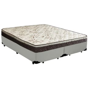 Cama Box Queen Bipartido Sintético + Colchão Elegance Ortopédico Espuma D33 Extra Firme 158x198x63 Branco