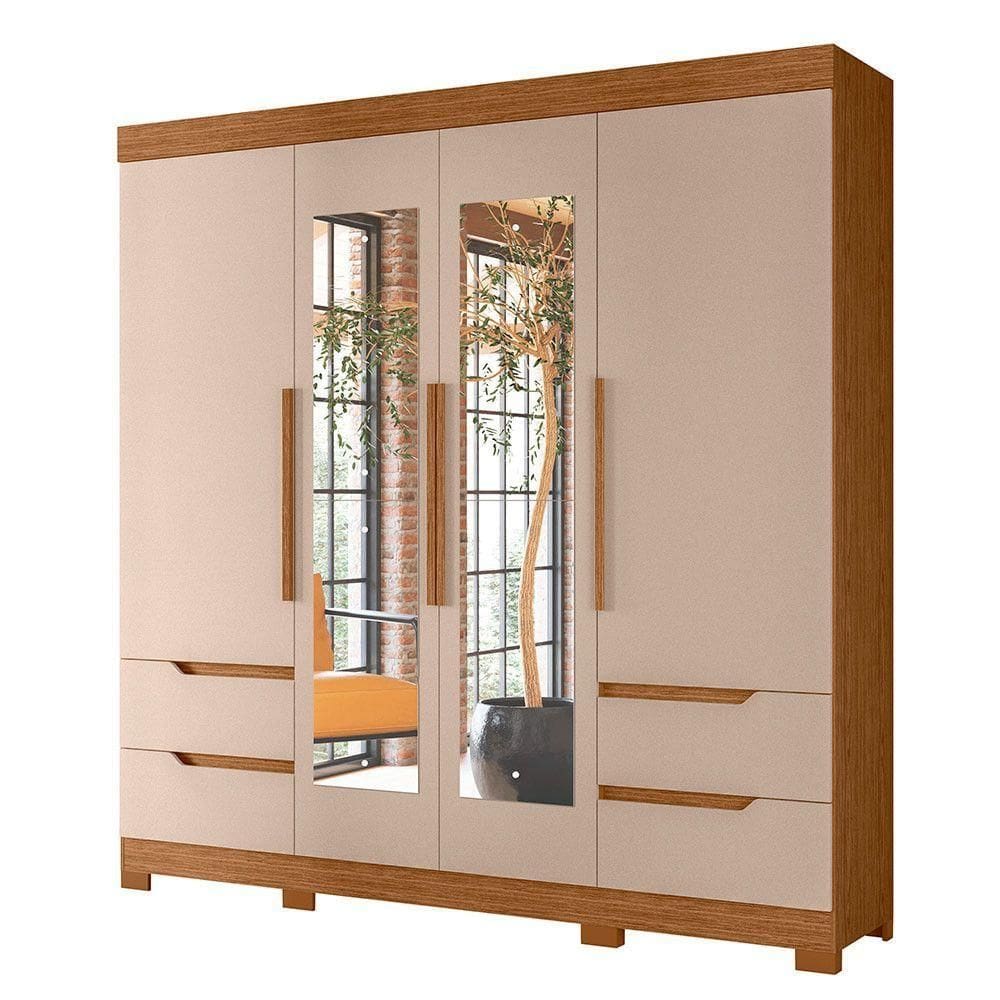 Guarda Roupa Vivacce Casal 4 Portas Com Espelho Albatroz Jatobá/fendi Metallic