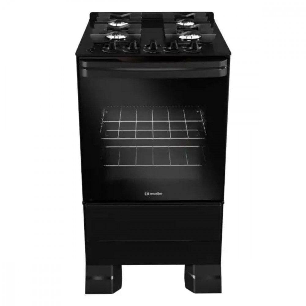 Fogão Mueller 4 Bocas Com Mesa De Vidro E Grades De Ferro MFV4BF Preto Bivolt