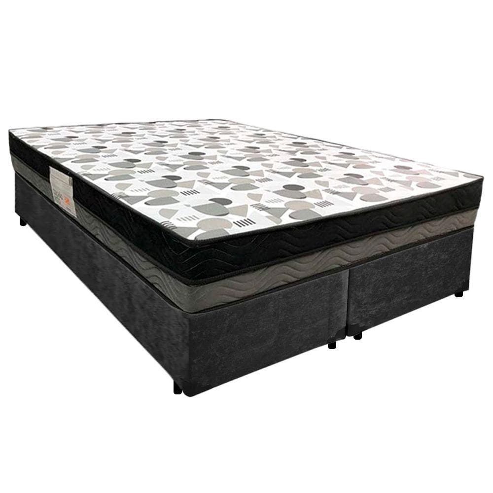 Cama Box Casal Suede Bipartido + Colchão Ortobom Iso Dupla Face 138x188x60 Preto