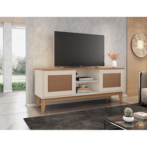 Rack Safira 1,35m 2 Portas e Nicho Central c/ Prateleira Off White/Noce