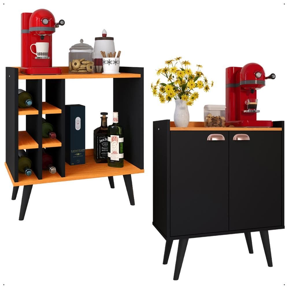 Kit Aparador Adega Porta Garrafas Barzinho Buffet Multiuso 2 Portas Cantinho Café Prateleira Interna Organizadora - Lojas RPM