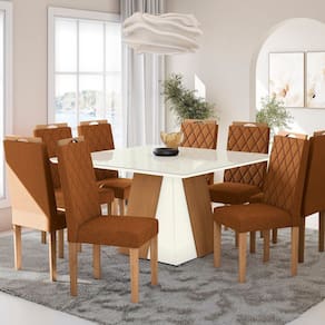 Conjunto para Sala de Jantar Mesa com 8 Cadeiras Dalia Euca/Terracota