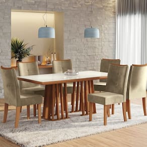 Conjunto para Sala de Jantar Mesa com 6 Cadeiras Alteia Canela/ Bege