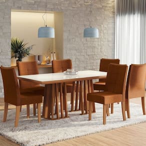 Conjunto para Sala de Jantar Mesa com 6 Cadeiras Alteia Canela/Terracota