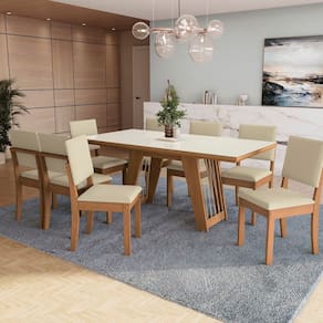 Conjunto para Sala de Jantar Mesa com 8 Cadeiras Canela/ Bege