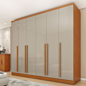 Guarda-Roupa Casal 6 Portas 8 Gavetas Puxador MDF 270cm Portugal Espresso Móveis Cinamomo / Off White