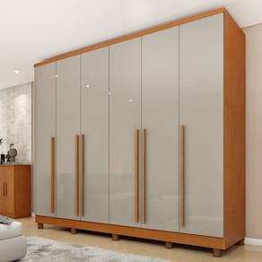 Guarda-Roupa Casal 6 Portas 8 Gavetas Puxador MDF 270cmcom pés Portugal Espresso Móveis Cinamomo/Off White