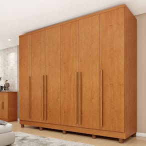 Guarda-Roupa Casal 6 Portas 8 Gavetas Puxador MDF 270cmcom pés Portugal Espresso Móveis Cinamomo