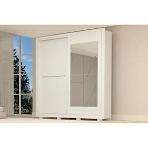 Guarda Roupa Casal 2 Portas de Correr (1 c/ Espelho) e 3 Gavetas Nicole Branco - ACP