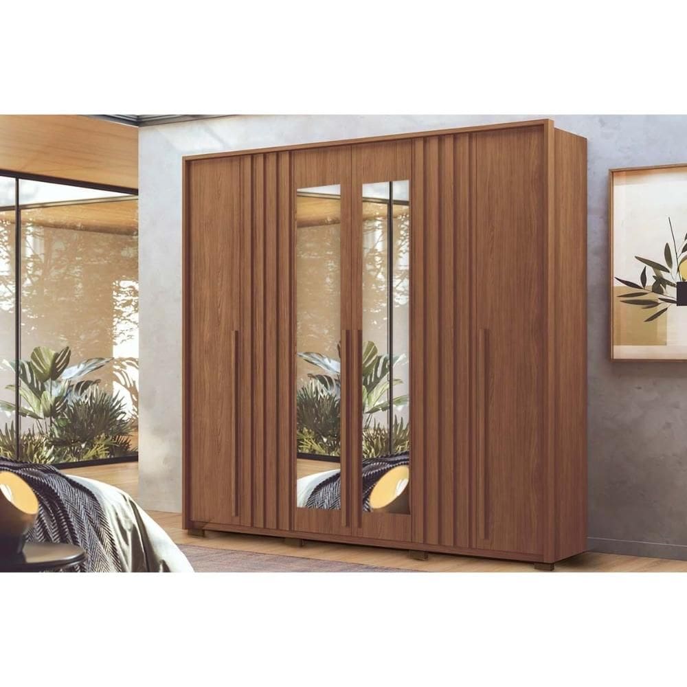 Guarda Roupa Casal 6 Portas (2 c/ Espelho) e 4 Gavetas c/ Pés Coimbra Jatobá - Santos Andirá