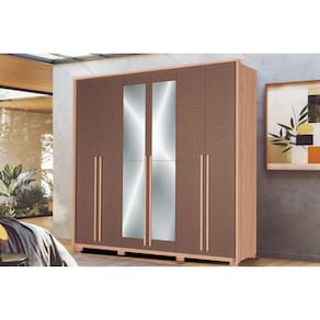 Guarda Roupa Casal 6 Portas (2 c/ Espelho) e 4 Gavetas c/ Pés Genova Wood/Terracota - Santos Andirá