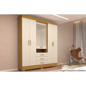 Guarda Roupa Solteiro 6 Portas (2 c/ Espelho) e 3 Gavetas Débora Cinamomo/Off White - ACP