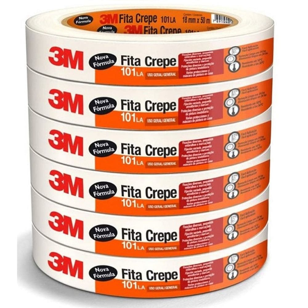 Fita Crepe 3M 18MM X 50M Pacote de 6