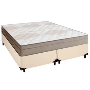Cama Box Casal Bipartido Sintético + Colchão De Molas Ensacadas Portobel Ipanema - 138x188x65cm Bege