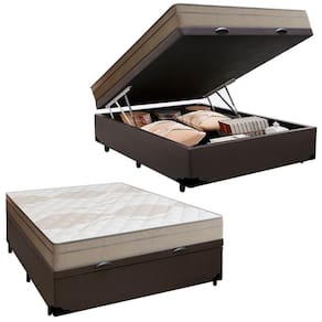 Cama Box Baú Casal Sintético + Colchão De Molas Ensacadas Portobel Ipanema - 138x188x66cm Preto