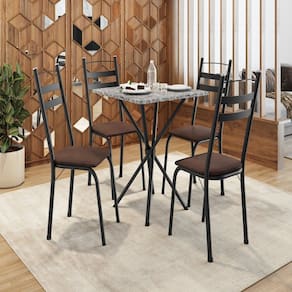 Conjunto de Mesa com 4 Cadeiras Leia Preto/Imbuia/Ocre