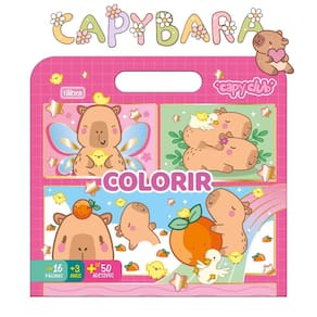 Álbum para Colorir CapyClub Maleta Capivara 16 Páginas + 50 Adesivos - Tilibra | Fofo | Capybara | Kawaii | Papelaria |