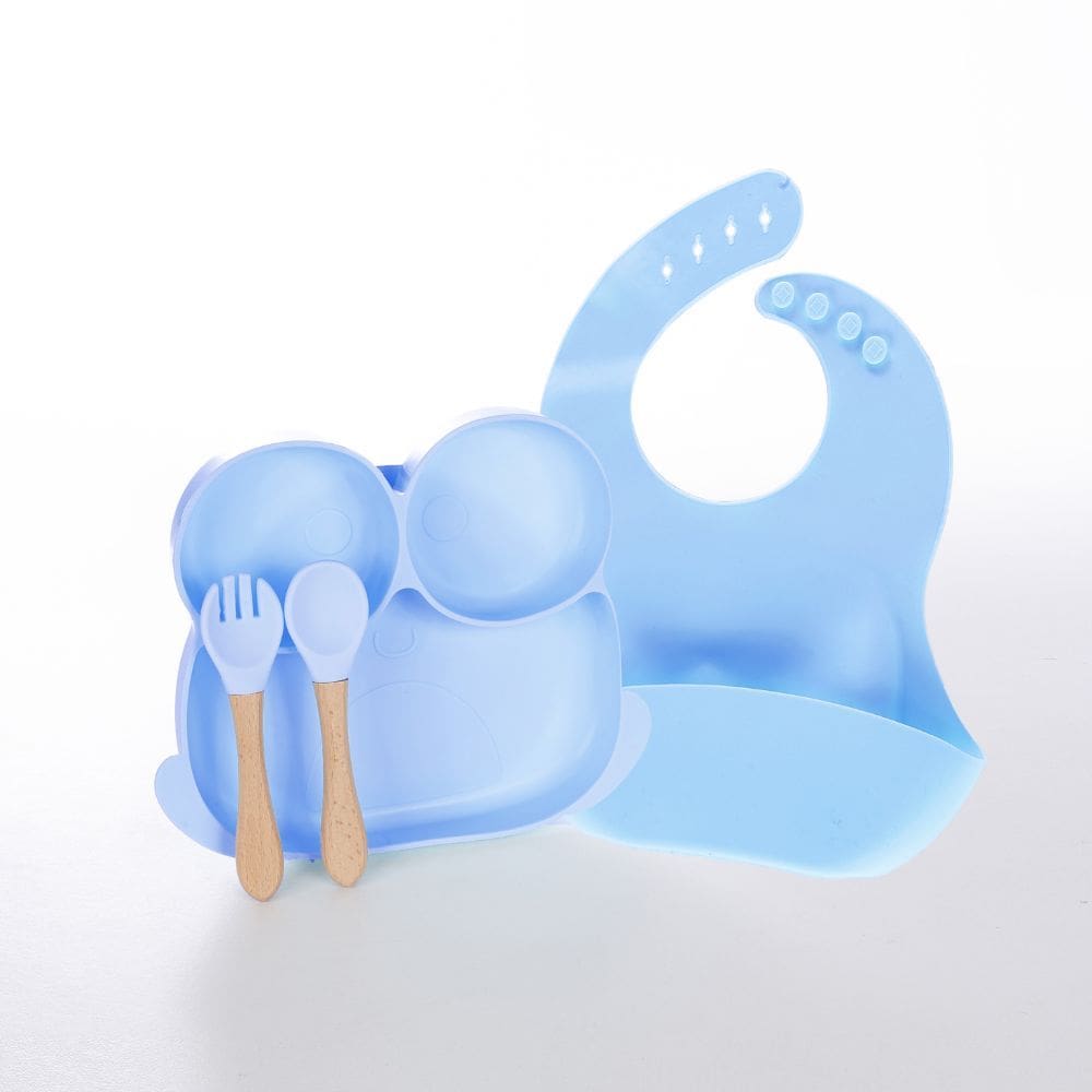 Kit De Refeição Infantil Treinamento Alimentar 4 Peças Silicone Azul