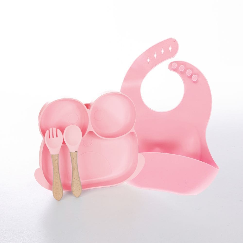 Kit De Refeição Infantil Treinamento Alimentar 4 Peças Silicone Rosa