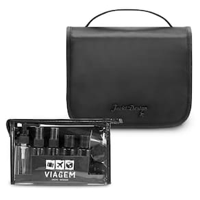 Kit Necessaire C- Gancho E Frascos P- Viagem Premium Preto