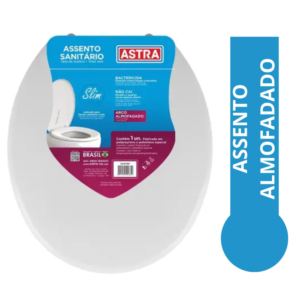 Assento Vaso Sanitário Slim Almofadado Universal Oval Astra