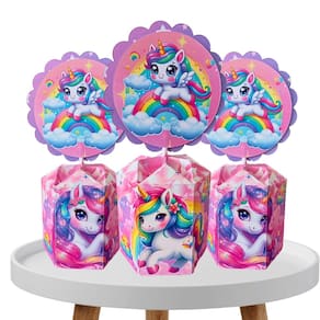 Kit 10 Centro de Mesa Tema Unicornio Rosa Decorativo Cute