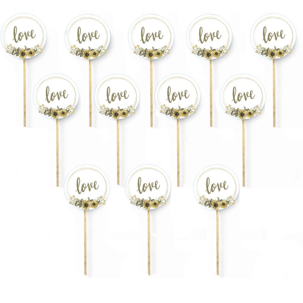 Kit 12 Picks Decorativos Arranjo de Flores Madeira Love