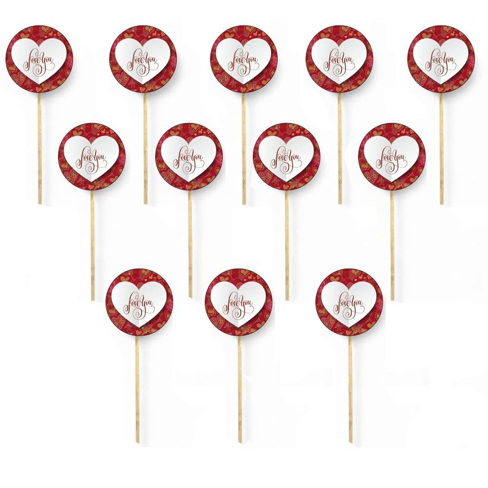 Kit 12 Picks Decorativos Arranjo de Flores Madeira Amo Você