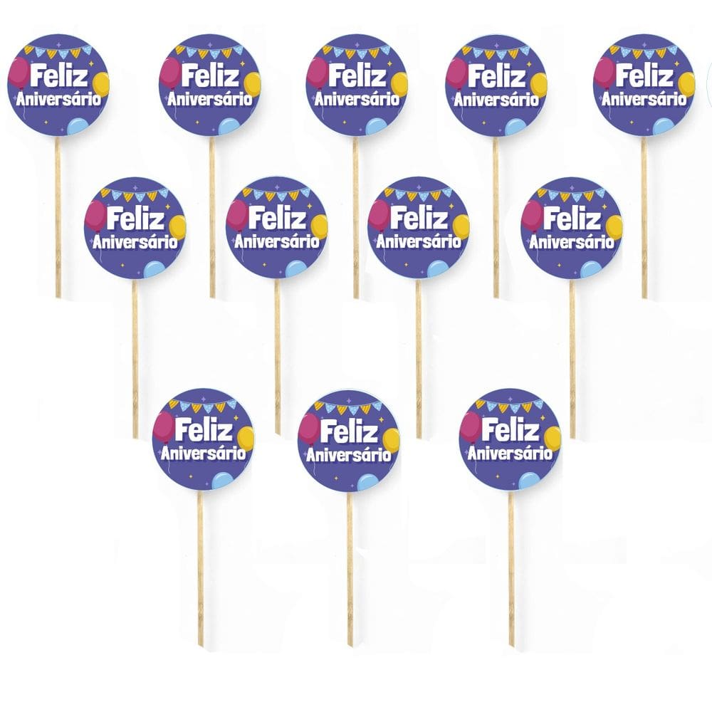 Kit 12 Picks Decorativos Arranjo de Flor Madeira Aniversário