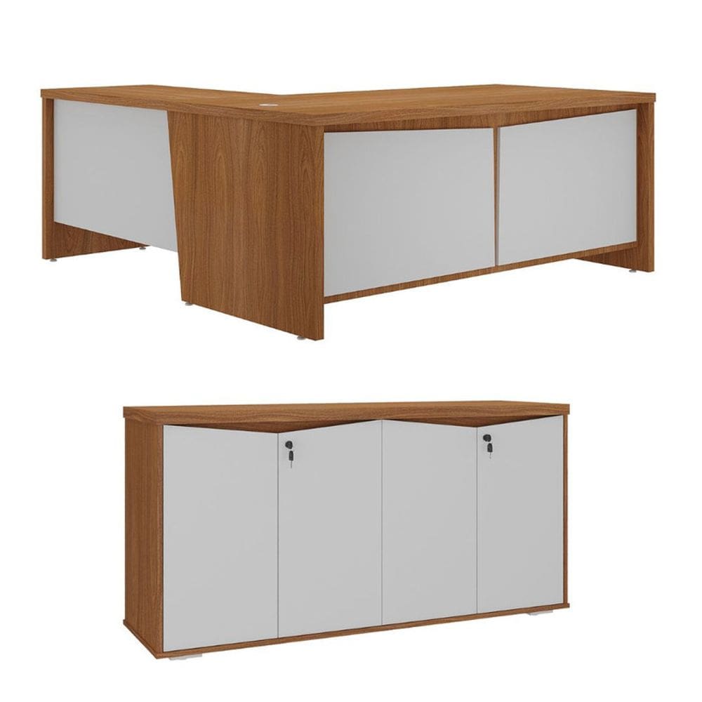 Conjunto Escritório: Mesa Chefia 6300 + Balcão 6292