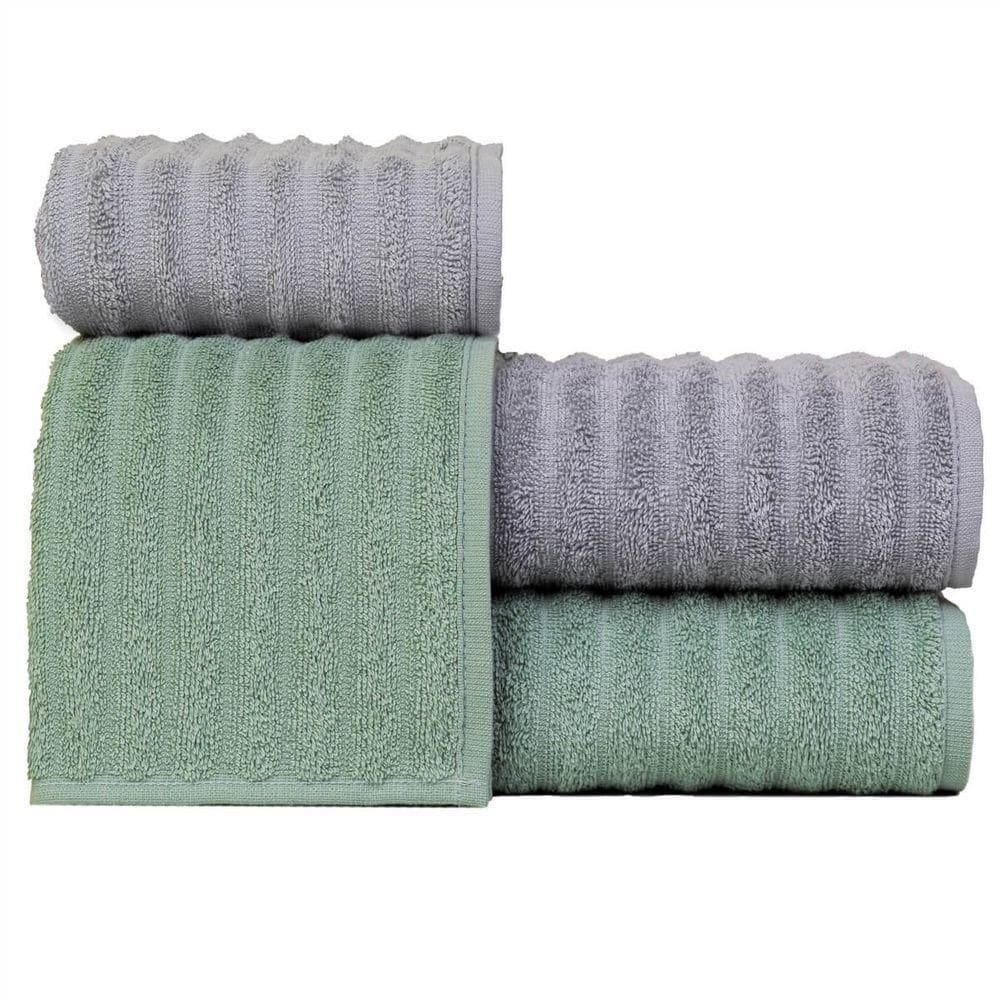 Jogo De Toalhas Fio Penteado Gigante 4 Peças - Soft - Verde + Prata