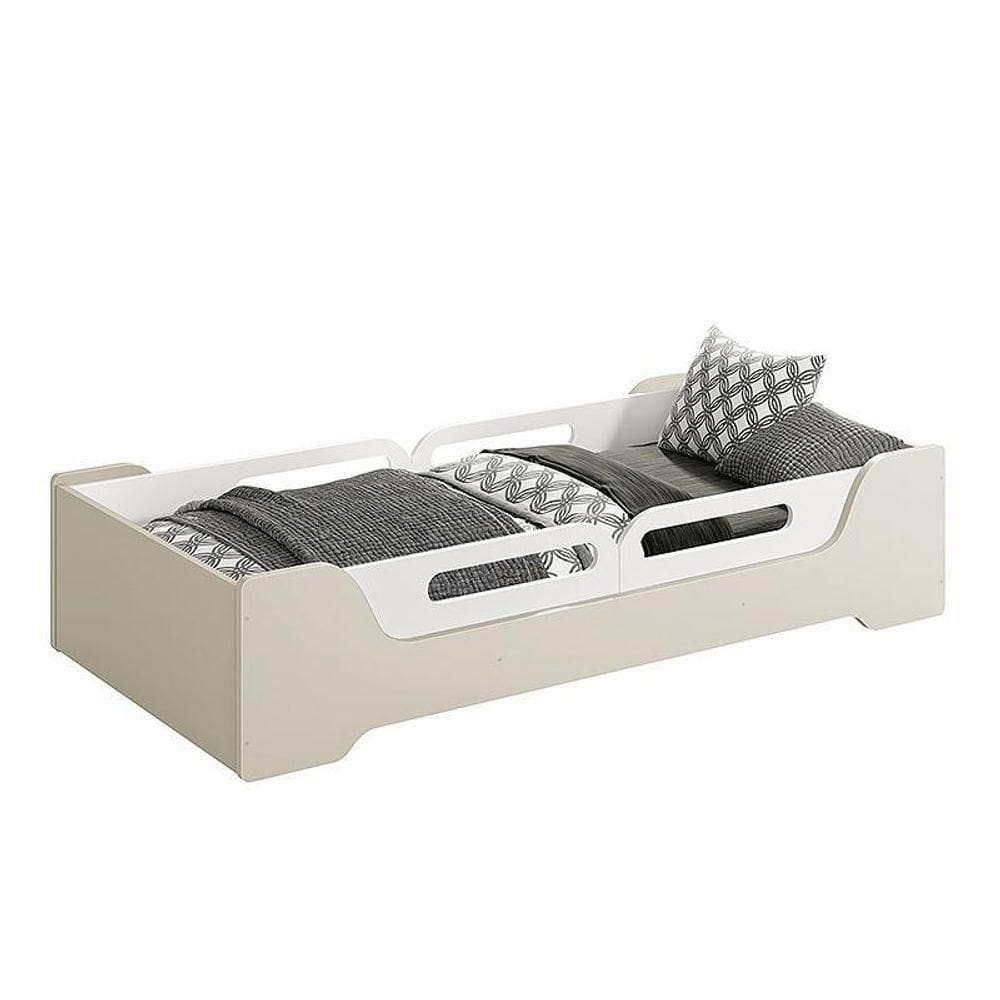 Cama Evolutiva 2 Em 1 Zaki Areia Fosco Com 2 Kits Proteção Lateral Usinada - Reller Móveis Areia Fosco