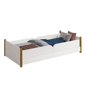 Cama Evolutiva Ravi Branco Fosco Com Pés Amadeirado E 2 Kits Proteção Lateral Lisa - Reller Móveis Branco Fosco