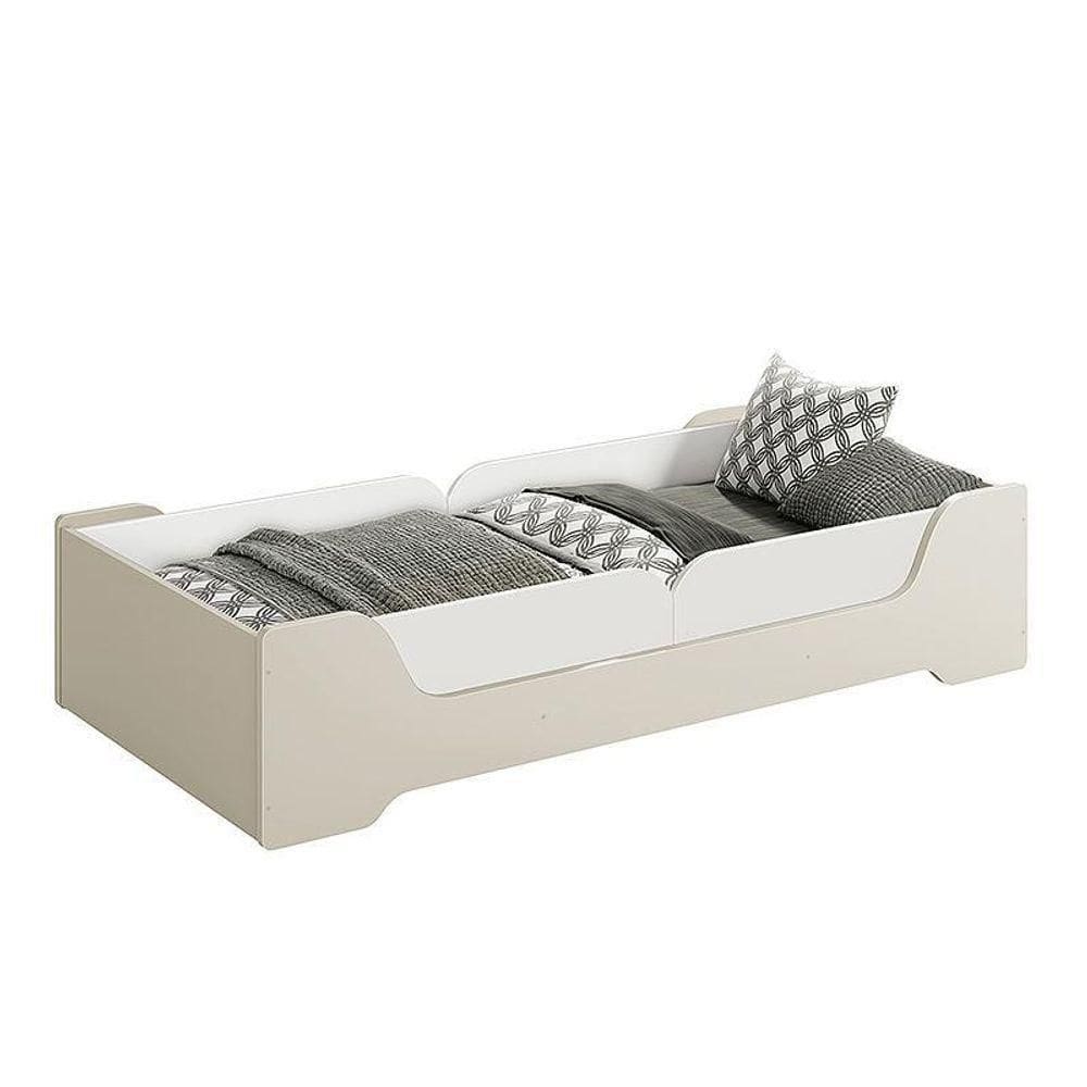 Cama Evolutiva 2 Em 1 Zaki Areia Fosco Com 2 Kits Proteção Lateral Lisa - Reller Móveis Areia Fosco