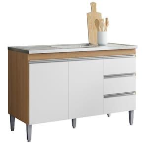 Balcão Para Pia Andréia 120 Cm 2 Portas Amendoa Branco Ajl