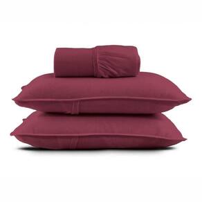 Jogo De Cama Queen Malha Lisa Com Elástico 100% Algodão - Linha Casa - Vermelho