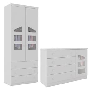Jogo De Quarto Infantil Eloisa Com Guarda Roupa 2 Portas E Cômoda Branco - Phoenix Baby Branco
