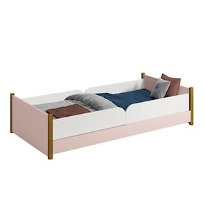 Cama Evolutiva Ravi Rosa Com Pés Amadeirado, 2 Kits Grade Lateral Lisa E Colchão D33 - Reller Móveis Rosa Fosco