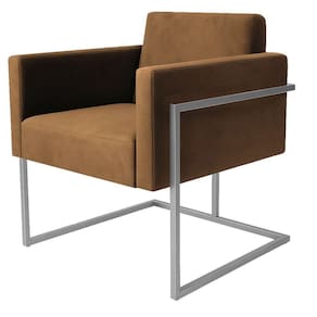 Poltrona Decorativa Bélgica Couro Bege Metal Champanhe