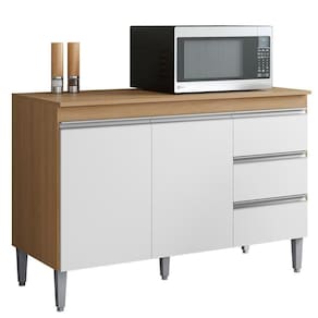 Balcão Pia Andréia 120cm Amêndoa-branco Com Tampo Mdp - Ajl Móveis Amêndoa-branco