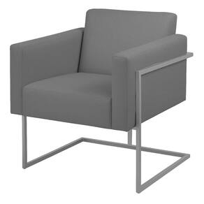 Poltrona Decorativa Bélgica Linho Cinza Escuro Metal Champanhe