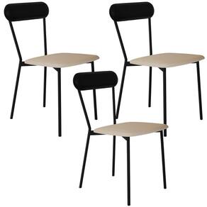 Kit 03 Cadeiras Estofada Para Sala De Jantar Liora Preto C01 Linho Areia Courino Preto - Lyam Decor