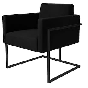 Poltrona Decorativa Bélgica Couro Preto Metal Preto