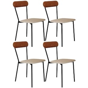 Kit 04 Cadeiras Estofada Para Sala De Jantar Liora Preto C01 Linho Areia Courino Caramelo - Lyam Decor