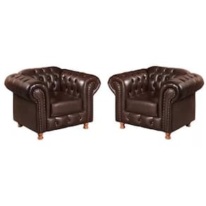 Kit 2 Poltronas Chesterfield Luís Xv Vintage Retrô Capitonê Couro Marrom
