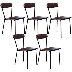 Kit 05 Cadeiras Estofada Para Sala De Jantar Liora Preto C01 Courino Café - Lyam Decor