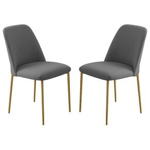 Conjunto 2 Cadeiras Londres Linho Cinza Escuro Metal Dourado